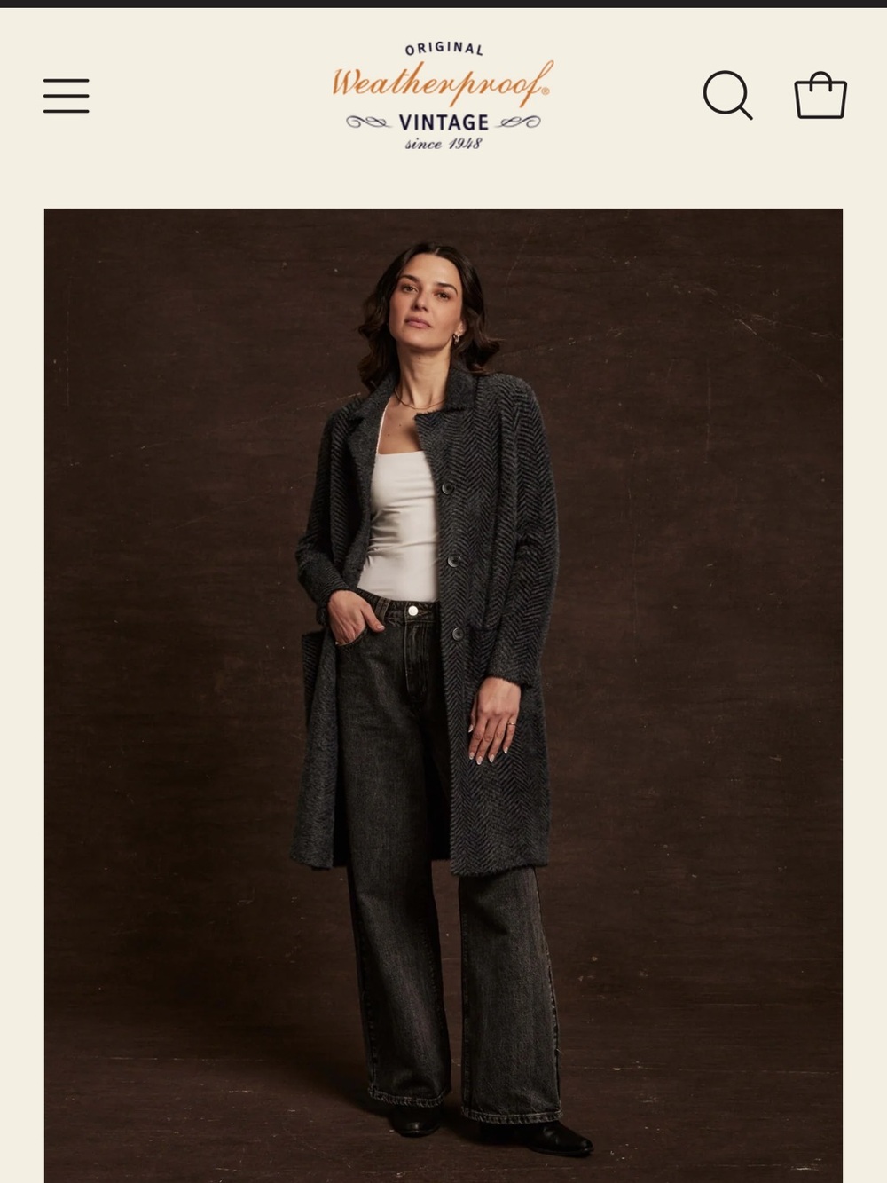 Weatherproof Charcoal Herringbone Long Coat